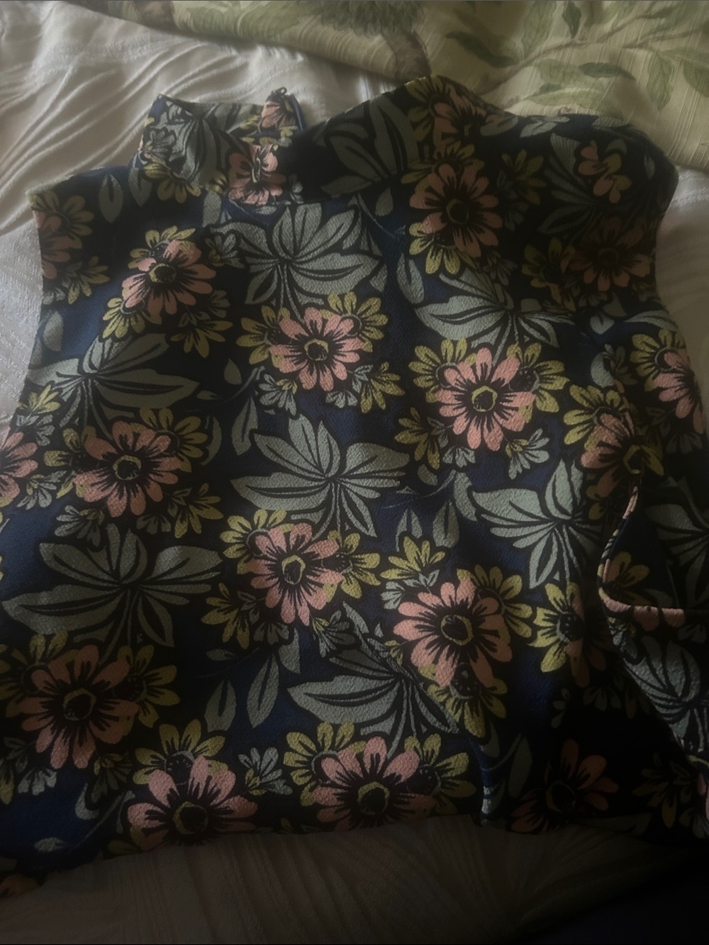 Floral Navy A-Line Dress with Pink & Olive Flowers